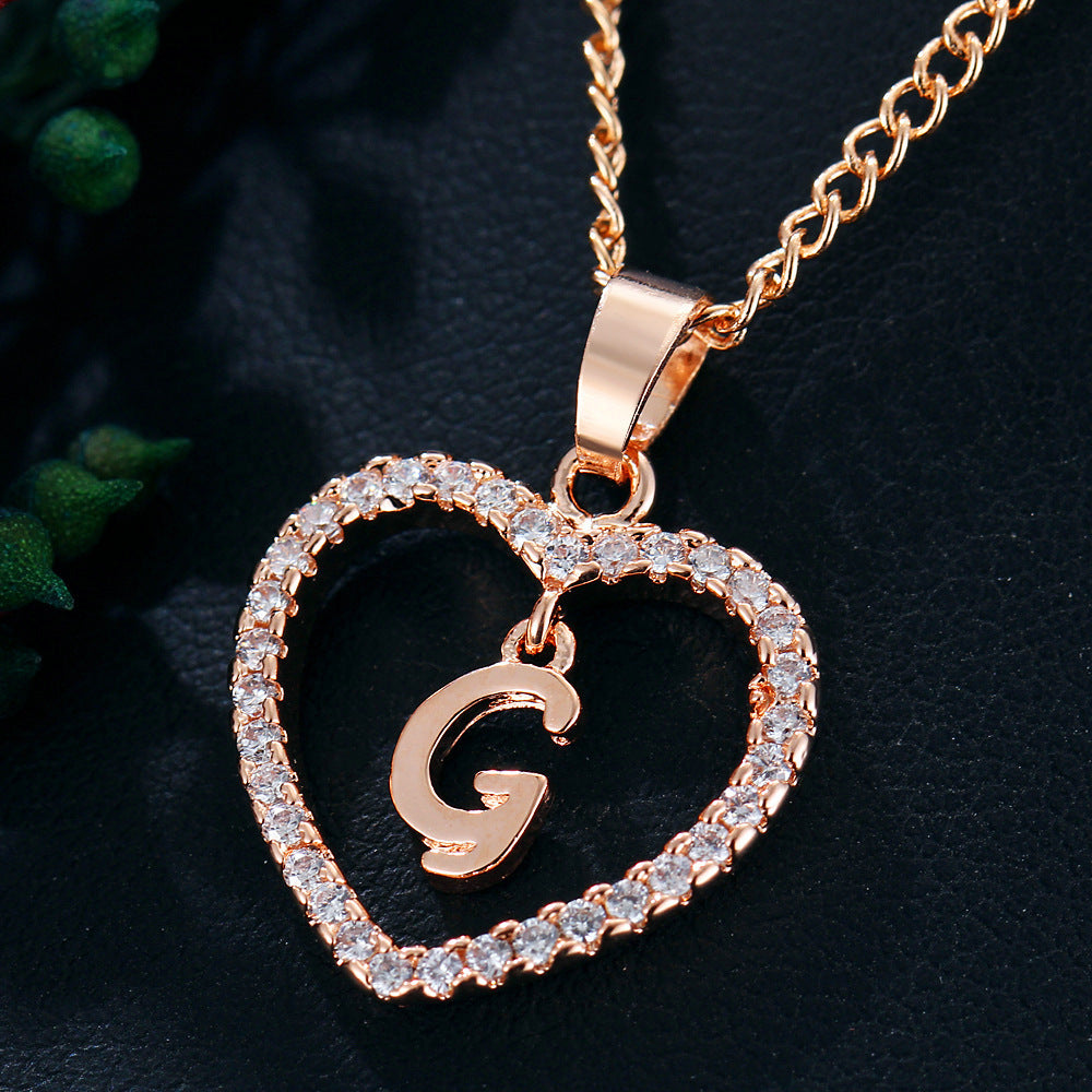 Heart-Shaped Zircon Pendant Necklace with 26 Letters in Gold-Plated Stainless Steel - Elegant Jewelry Gift for Women