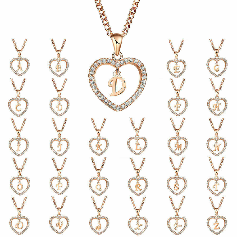 Heart-Shaped Zircon Pendant Necklace with 26 Letters in Gold-Plated Stainless Steel - Elegant Jewelry Gift for Women