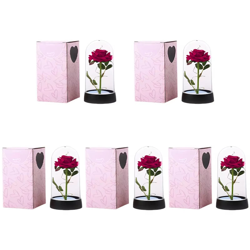 Artificial Rose Flowers Eternal Rose LED Light Foil Flower in Glass Cover Simulation Rose Flower Christmas Valentine'S Day Gifts