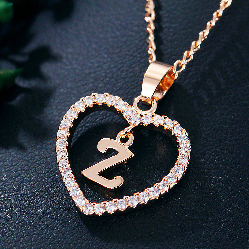 Heart-Shaped Zircon Pendant Necklace with 26 Letters in Gold-Plated Stainless Steel - Elegant Jewelry Gift for Women