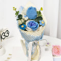 Handmade Crochet Blue Tulip & Rose Flowers Bouquet, Crochet Flower Bouquets for Mother'S Day, Father'S Day, Valentines, Birthday