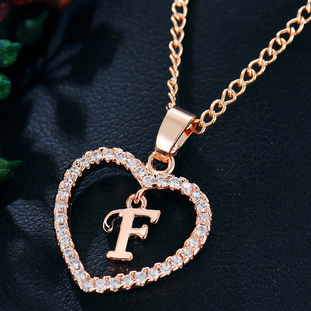 Heart-Shaped Zircon Pendant Necklace with 26 Letters in Gold-Plated Stainless Steel - Elegant Jewelry Gift for Women