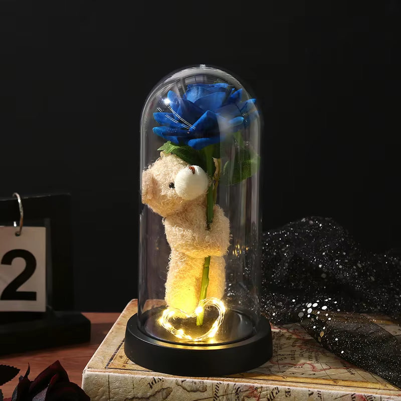 Artificial Rose Flowers Eternal Rose LED Light Foil Flower in Glass Cover Simulation Rose Flower Christmas Valentine'S Day Gifts