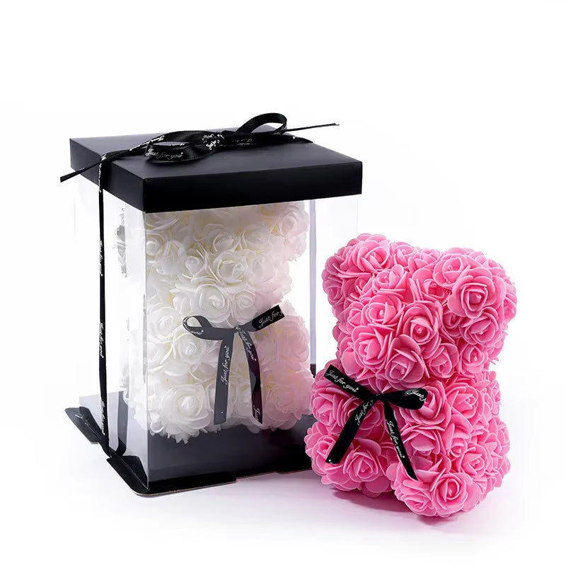 1Pc Rose Bear Artificial Foam Flowers Bear Romantic Creative Gifts for Valentines Day Anniversary Wedding Birthday with Box